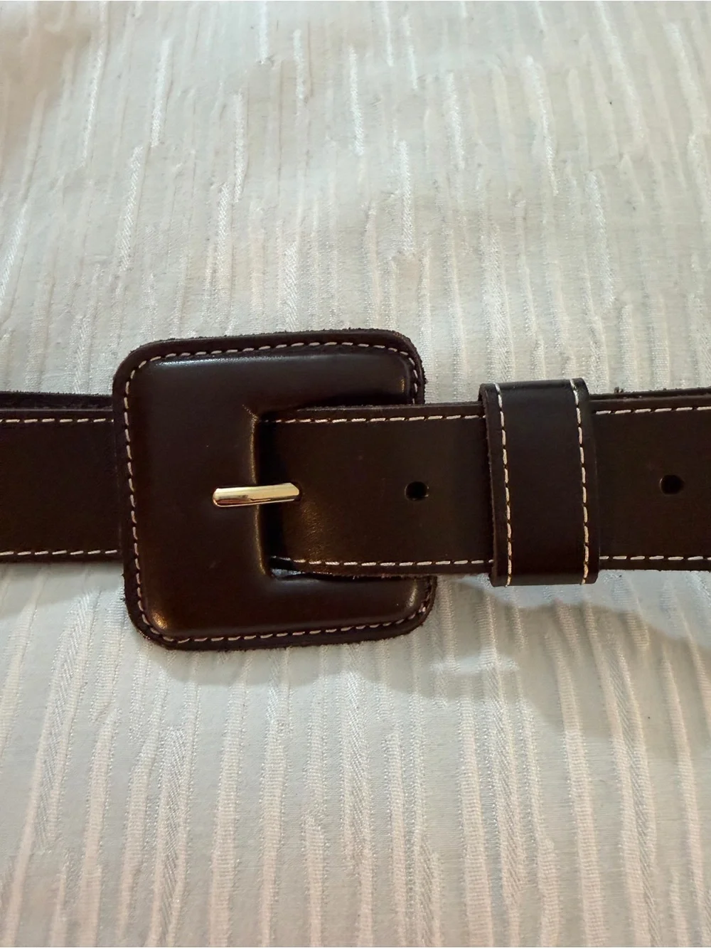 Anthropologie Dark Brown Leather Belt with Square Buckle